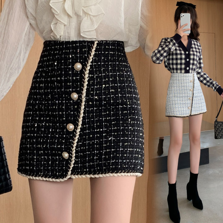 ready-stock-2022-autumn-winter-small-fragrance-half-dress-women-coarse-t-a-line-short-skirt-with-hip-skirt