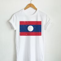 เสื้อยืดลาย ธงชาติลาว ประเทศลาว Laos Flag เสื้อยืดสกรีน แขนสั้น คอกลม