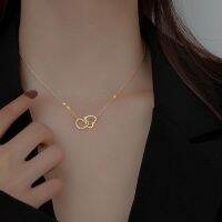 New Love Double Heart-shaped Connected Hollow Pendant Necklace Light Luxury Female Clavicle Chain