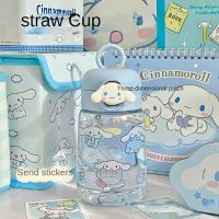 【LZ】✤✤▼  400ML Sanrio Kuromi Water Bottle Melody Cinnamoroll Plastic Cartoon Cute Accompanying Straw Cup DIY Stickers Children Gift