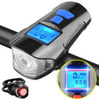 USB Rechargeable Bicycle Headlight Taillight Set With Horn Speedometer Odometer Bike Tail Light Fits All Mountain &amp; Road Bike