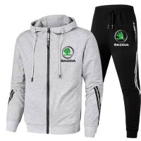 [COD] ordinary long-sleeved trousers jacket sports hooded spring and autumn solid mens casual suit logo