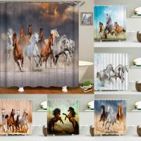 Horses Animal Shower Curtains Waterproof Fabric Polyester Bath Curtain Bath Screen Home Decoration 180x200cm With Hooks