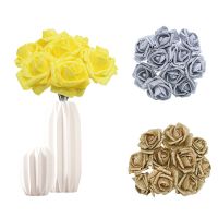 20pcs 6cm Gold Silver Rose Flower Head Glitter Foam Artificial Flowers Rose Bouquet DIY Wreath Wedding Decoration Decor Supplies