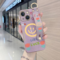 Volans เคสเคสสำหรับ Apple iPhone 15 Plus 15 Pro Max พร้อมสายรัดข้อมือขอบสี่เหลี่ยมนิ่มลายการ์ตูนเด็กผู้หญิงยิ้มชุบเคสโทรศัพท์หรูหราชุบเคสโทรศัพท์นิ่ม