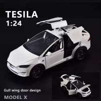 ของขวัญตกแต่ง1:24รูปเด็กผู้ชายจำลองไฟ Mainan Pull Back โมเดลรถยนต์อัลลอย Tesla X อัลลอยด์ของเล่นใหม่สำหรับตกแต่งรถรถยนต์ไฟฟ้าโลหะ