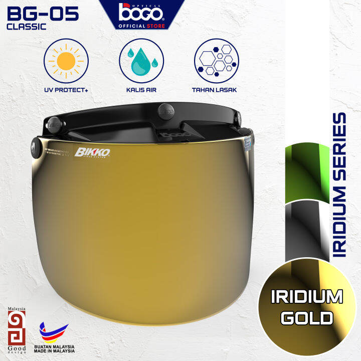 BIKKO Visor Helmet by BOGO BG05 Classic (Iridium Series) Gold Silver