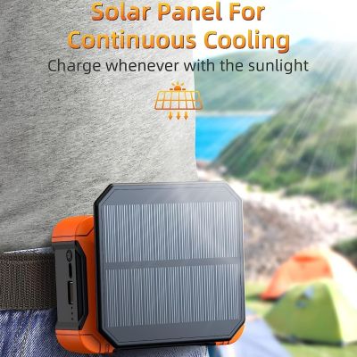 【YF】 Portable Waist Clip Fan 10000Mah Battery Mini Hanging Neck With LED Light Solar Rechargeable 3 Gear Speed For Outdoor Work