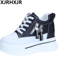 2023 Women Sneakers High Platform Shoes 8Cm Wedge Heels Outdoor Spring Autumn Leather Chunky Shoes Lace-Up Casual Shoes Woman