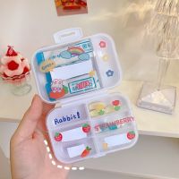 YoYo Pill Case With Free Sticker Protable Travel Mini Box Transparent Cute Lattice Multifunctional