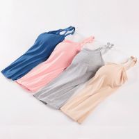 Long Camis With Built in Shelf Bra Adjustable Strap Women Layering Basic Tanks Top Solid Cotton Chest Pad Summer Camis T-Shirt