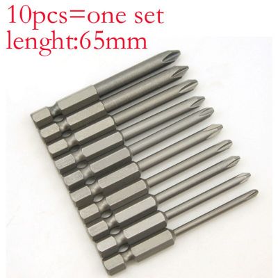 10Size/Set 1/4 Inch Hex Shank Magnetic Phillips Cross Screwdriver Bits Electric Screwdriver Head 65mm Length Screw Nut Drivers