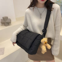 Green Womens Padded Shoulder Bag 2021 Winter Large Capacity Flap Girls Crossbody Bag Designer Casual Soft Female Messenger Bag