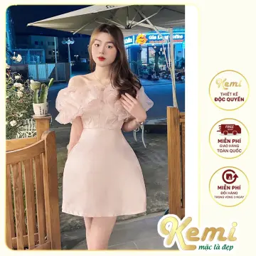 Váy đầm cổ yếm rớt vai tay phồng hoa văn in nổi chất xốp điệu đà nữ tính đi  tiệc ăn cưới sinh nhật hẹn hò hàn quốc | Shopee Việt Nam
