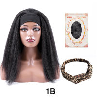 Leeons Medium Adjustable Afro Natural Black Wigs Synthetic Kinky Straight Headbands Wig Hairs Wigs African Women 16 Inch