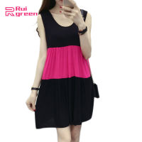 Women Summer Loose Sleeveless Color Matching Layered Dress