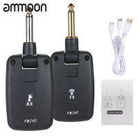 ammoon กีตาร์ FW-24G ระบบไร้สาย,ชุดเครื่องส่งและเครื่องรับสัญญาณกีตาร์ Pickup ชาร์จได้2.4G ISM เบสกีตาร์อะคูสติกสำหรับกีตาร์ไฟฟ้ารับความถี่