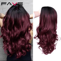 FAVE Long Wavy Black Red 99J Burg Pink Synthetic Wigs For Black Women Cosplay Party Female Daily False Hair Heat Resistant Fiber