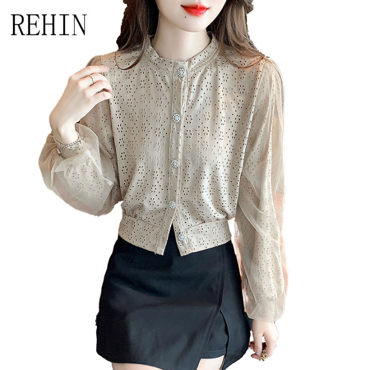 rehin-เสื้อผู้หญิง-ฉบับภาษาเกาหลีชั้นนำตาข่ายกลวงแขนยาวความรู้สึกออกแบบแฟขั่น