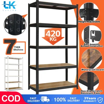 King's Rack 5-Tier Metal Boltless Storage Shelving in Black and Wooden