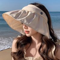 Trendy 14Cm Large Brim Sun Hat For Women Ruffle Edge Pleat Design Bucket Hat Waterproof Outdoor UV Protection Vacation Beach Cap