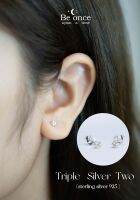 ต่างหูเงินแท้925 รุ่น Triple Silver Two ขนาด 3 mm.