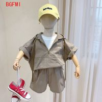 Summer Kids Clothes Korean Children 39;s Clothing Baby Boy Suit Short-sleeved Fake Two-piece Hoodie Shorts 2 Pcs Set 2-9Y