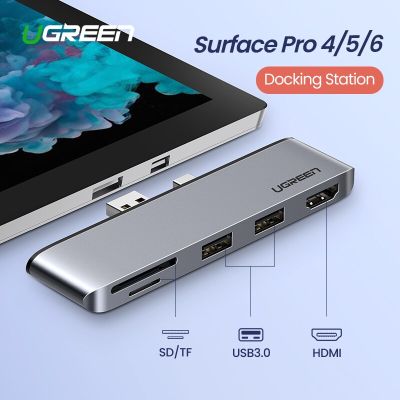 UGREEN USB 3.0ฮับ USB หลากหลาย USB ไปยัง USB3.0พอร์ต HDMI แท่นวางมือถือ SD/TF สำหรับ Microsoft Surface Pro 4/5/6รางช่องยูเอสบีฮับ USB USB Feona