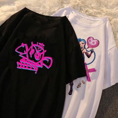 แฟชั่น JINX ARCANE ลิง Anime T Shirt ผู้ชาย Unisex การ์ตูนตลกเสื้อยืดสบายๆ Streetwear กราฟิกเสื้อ Hip Hop Top Tees ชาย