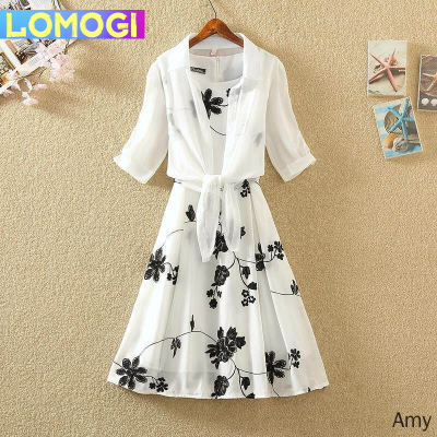 【Limited time hot sale】 One piece / suit Amoi retro print little black dress high waist sleeveless thin A-line dress two-piece dress