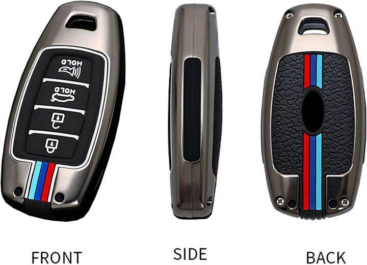 key-fob-cover-case-metal-shell-smart-key-holder-compatible-for-hyundai-kona-veloster-i30-ix35-solaris-azera-grandeur-ig-elantra-accent-santa-fe-palisade-5-buttons