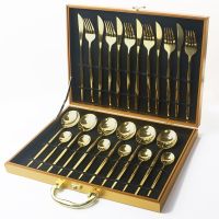 （glistening shop）24ชิ้น Forkdinner Set Gold Dinnerware SetTableware SetBox Dishwashercutlercutlery Flatware