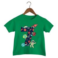 Cartoon Birthday T-Shirt 1-9 Year Boys Clothes Astronaut Birthday Number Party T Shirt Summer Girls Green Birthday Tops Tee