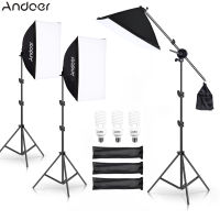 Andoer ชุดการจัดไฟชุดซอฟท์บ็อกซ์แสงไฟถ่ายภาพสตูดิโอพร้อมหลอดไฟ LED 45W * 3/ 50X70ซม. Softbox * 3/ 2M ขาตั้งหลอดไฟ * 3/ Boom Arm * 1สำหรับสตูดิโอภาพบุคคลวิดีโอถ่ายทอดสด