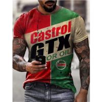 ฤดูร้อนขายร้อน Castrol ย้อนยุคแขนสั้นผู้ชายเสื้อยืด3D พิมพ์ชาติพันธุ์ตัวอักษรฮาราจูกุแฟชั่นเสื้อยืดผู้ชายด้านบน