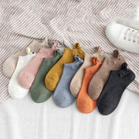 10 Pairs Spring Womens Ankle Socks Kawaii Cartoon Smile Face Embroidery Summer Funny Expression Cute Cotton Female Short Socks