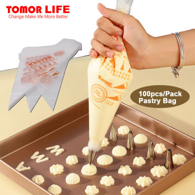 Tomor Life 100ชิ้น/แพ็กถุงขนมกระเป๋าใส่ไปป์แบบใช้แล้วทิ้งสำหรับตกแต่งเค้กไอศครีม