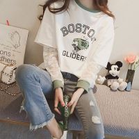 LH.Sunday  เสื้อแขนยาวแขนต่อ สกรีนลาย BOSTON เกร๋ไกร๋สไตล์วัยรุ่น