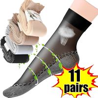 【YD】 11Pairs Soft Socks Silk Non-Slip Bottom Splice Transparent Ladies Ultrathin Breathable