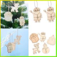 VHGG 2PCS Wood DIY Crafts Home Decor Merry Christmas Wooden Pendants Elk Christmas Tree Decoration Xmas Hanging Snowman Santa Claus