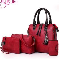 Gusure Women Composite Tassel Bag Luxury Leather Purse Handbags Famous Brands Designer Top-Handle Female Shoulder Bag 4pcs/set