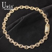 Uwin 12.5mm Byzantine Chain CZ Link Necklaces Iced Out Gold Color Zircon Pave Luxury BlingBling Jewelry Fashion Hiphop