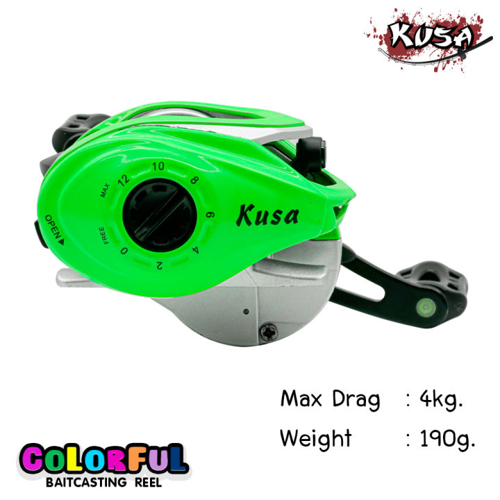 อุปกรณ์ตกปลา-kusa-รอก-รุ่น-colorful-หมุนซ้าย-รอกตกปลา-รอกเบททรงหยดน้ำ