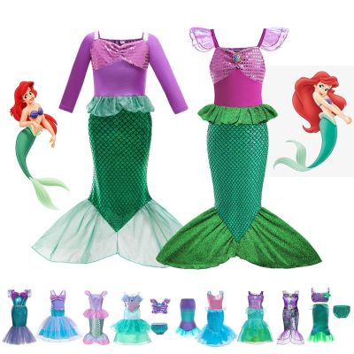 Girls Little Mermaid Ariel Princess Cosplay Costumes For Kids Baby Girl Mermaid Disney Dress Up Sets Children Halloween Clothing