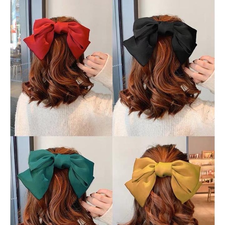 Satin Big Ribbon Bow Ties Clip Hair Clip Ponytail Clip Women Bow ...