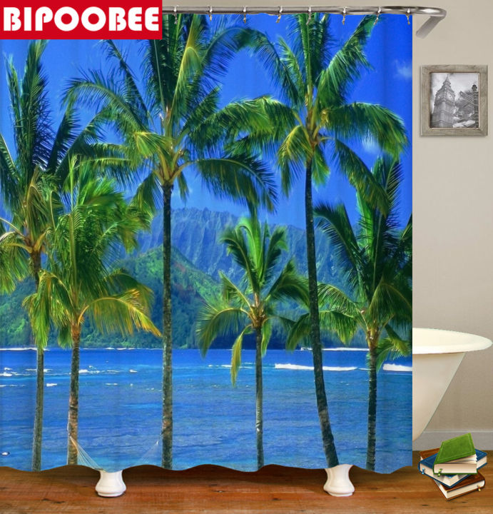 high-quality-sunny-beach-printed-fabric-shower-curtains-sea-scenery-bath-screen-waterproof-products-bathroom-decor-with-12-hooks