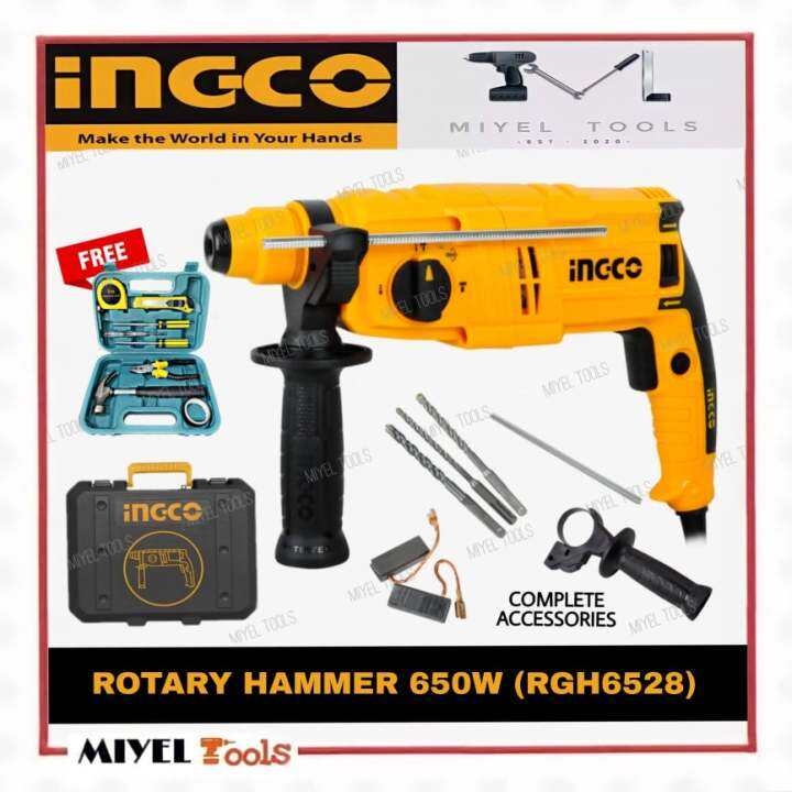 INGCO Rotary Drill Hammer SDS Plus Chuck System 650W w/ FREE TOOL SET
