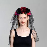 【jw】❧  Headband Day Of The Dead Veil Flowers Headdress Floral Hair Band Accessories