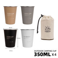 4ชิ้น350มิลลิลิตรตั้งแคมป์ชุดถ้วย304สแตนเลสถ้วยกาแฟแก้วน้ำบนโต๊ะอาหารสำหรับตั้งแคมป์กลางแจ้งปิกนิกบ้าน