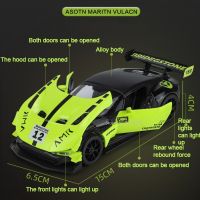 1:32 Aston Martin Vulcan GT Alloy Die Cast Toy Car Model With Rubber Tyres Sound And Light Pull Back Children Toy Birthday Gifts
